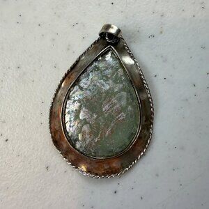 Vintage Or Paz Roman Glass 925 Sterling Silver Pendant Israel - GC